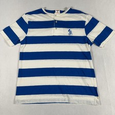 Disney Mickey Mouse Striped Henley Shirt Vintage Made in USA Blue White Mens M