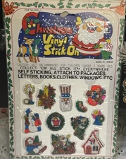 Vintage NOS Puffy Vinyl Christmas Stickers Santa, Snowman, Glitter 1980s Retro