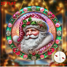Large Pink Santa Suncatcher, 8in, Acrylic, Stained Glass Look, 2D, Great Gift