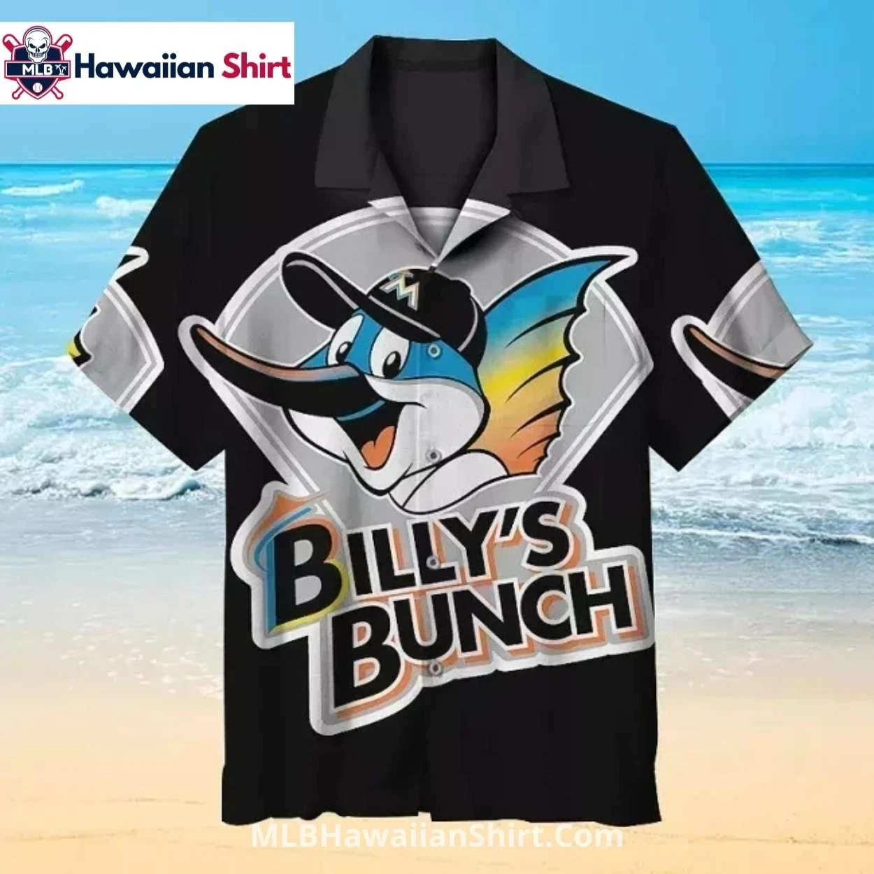 Billy’s Bunch Cartoon Mascot Miami Baseball Team Marlinss Hawaiian Shirt, Unisex