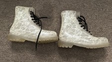 Womens White/Clear Floral Lace-Up Ankle Booti...