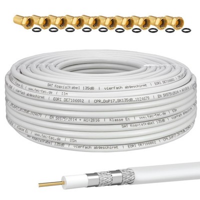 50m Antennenkabel SAT Koaxialkabel Kabel 4 fach 135dB Koax TV F-Stecker FULL TV