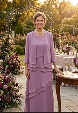LAYER DRESS, COVER UP  2 PEICES FORMAL WEAR SIZE 14 PURPLE MOTHER BRIDE/GROOM