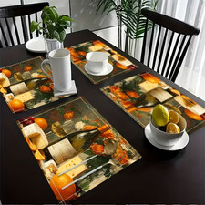 Wine Cheese and Flowers Dinner Placemats - Hand Washable Polyester - Set of 4
