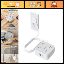 10 Ft Surge Protector Power Strip, 8 Outlets  3 USB Ports, Flat Plug, 900J Prot