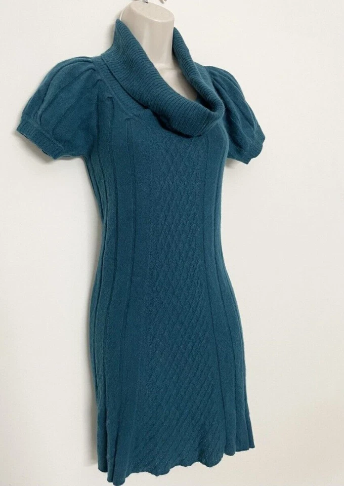 Vestido túnica suéter Charter Club 100 % cachemir cuello capucha mujer verde azulado XS Foto 4 de 4