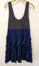 Express Tank Dress Women's size 6 strappy with ruffle bottom gray navy scoop nk