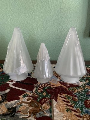 Decorative Tabletop Frosted White glass Christmas trees, set of three, NWT