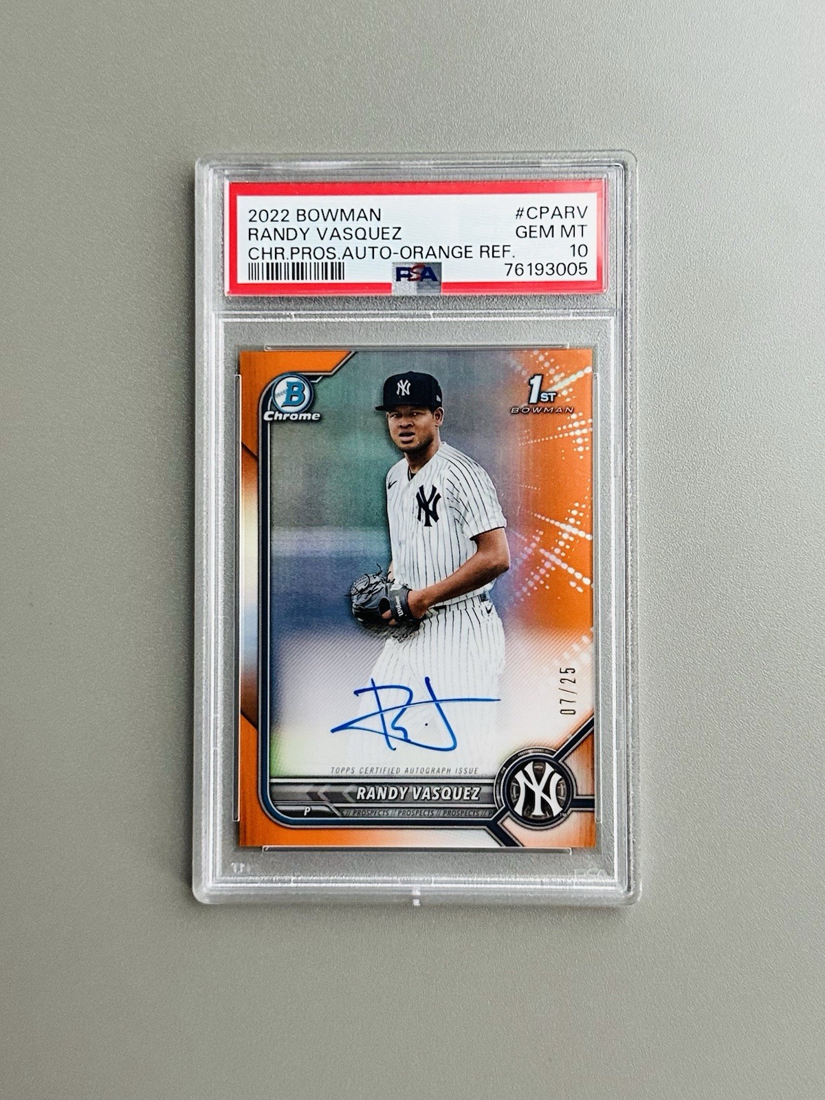 2022 Bowman 1st Chrome Prospect Auto RANDY VASQUEZ Orange /25 PSA 10 Rookie (RC)
