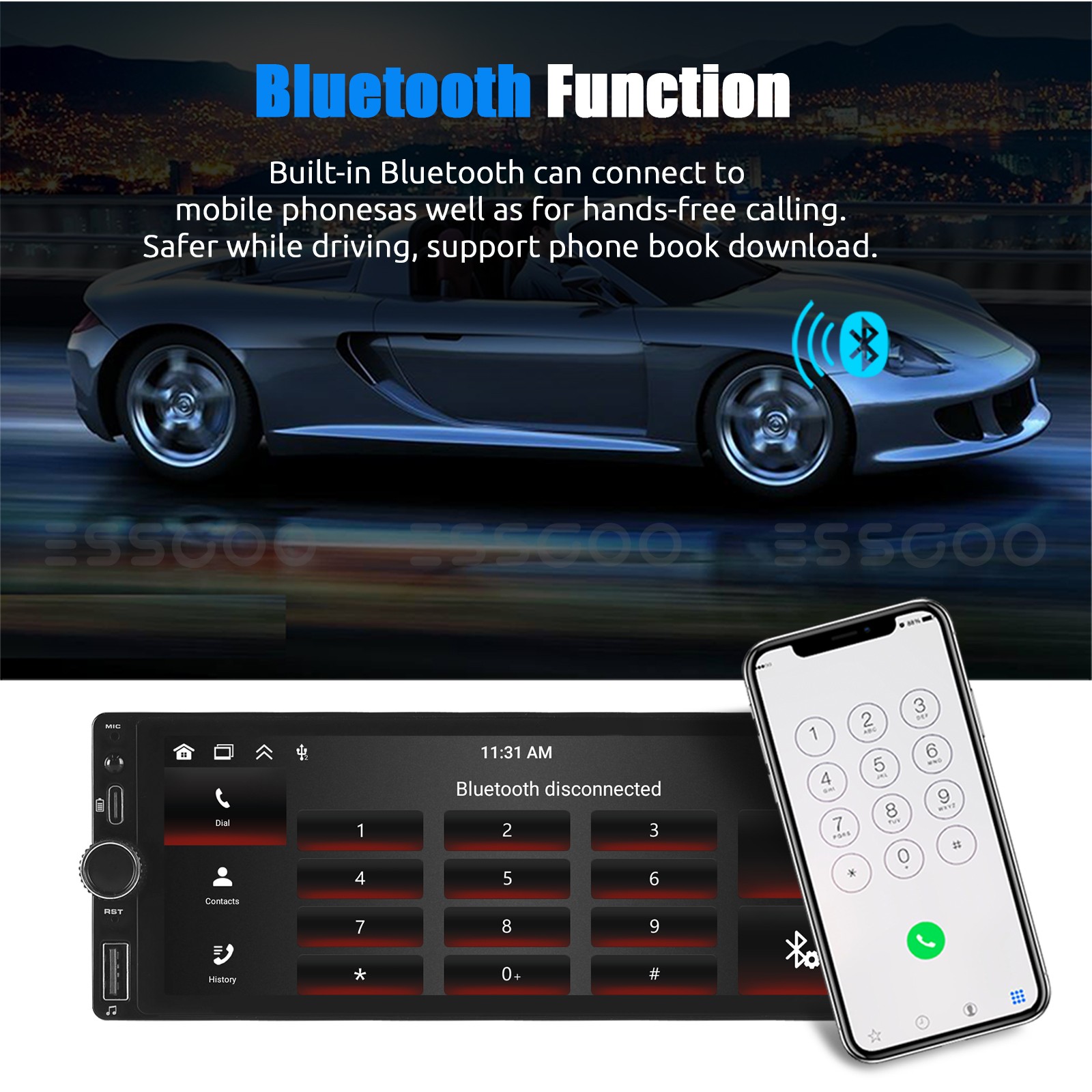 Wireless Carplay Single 1 DIN 6.86" Radio Bluetooth Car Stereo Type-C MP5 Player