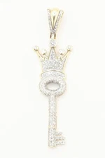 10K Solid Yellow Gold 4.4g King Queen Key Diamond Crown Intellectual Pendant