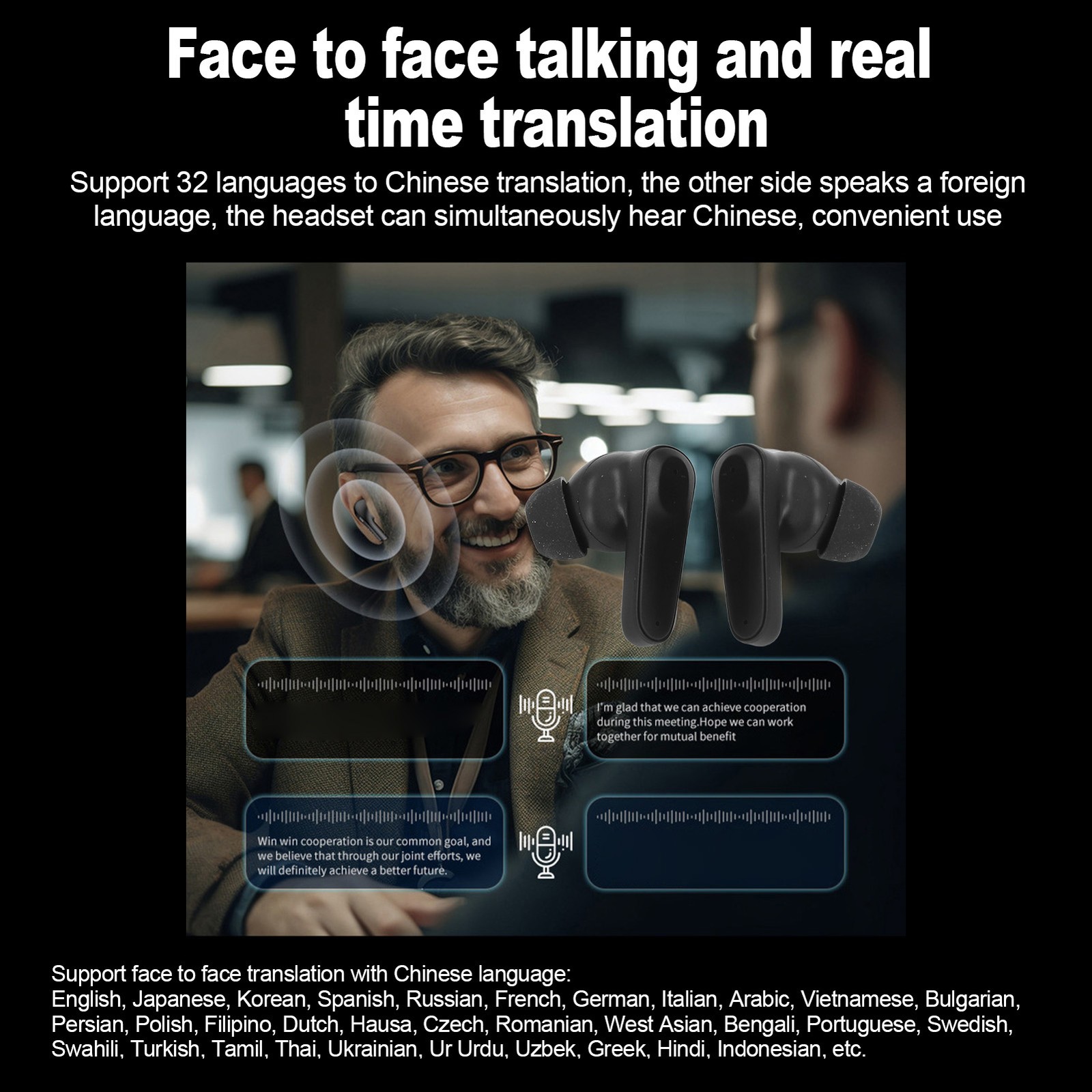 Language Translator Earbuds Al Translation Earbuds Portable For Travel.