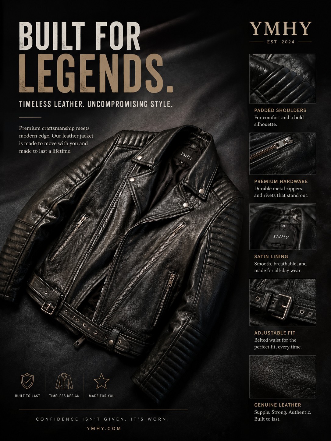YMHY Women&rsquo;s Blk Moto Jacket &ndash; Classic Biker Quilted Detail & Silver Hardware