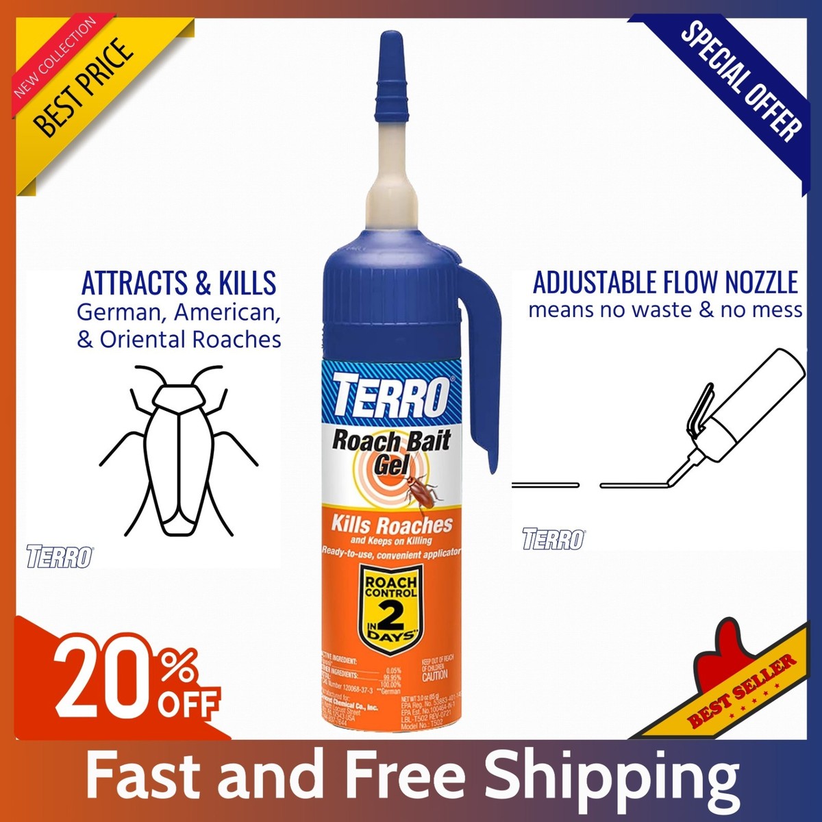 Terro T502 Roach Killer Gel – 3 oz Bait for German, Oriental