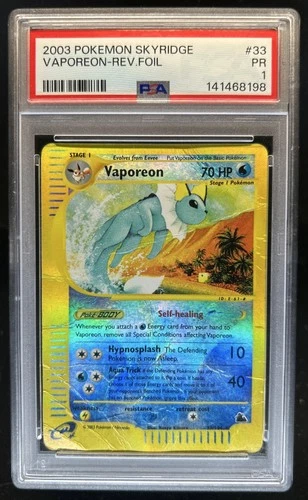 2003 Pokemon Skyridge Vaporeon Reverse Holo #33/144 PSA 1