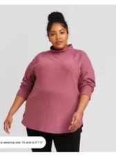 Ava & Viv Plus Size  Long Sleeve Mock Neck Ribbed Shirt, Mauve, Size 4X NWT