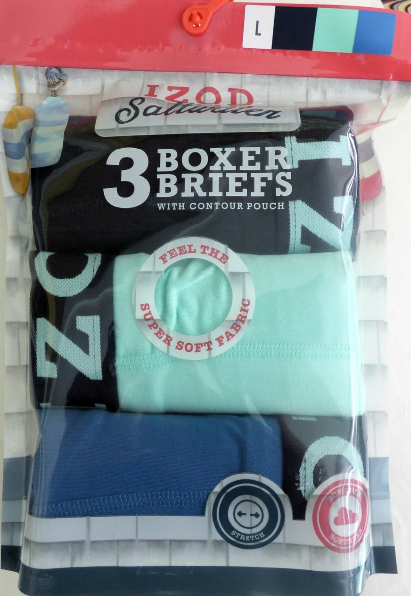 Men's IZOD Saltwater Boxer Briefs Medium Pack Black Gray and Blue size  Medium