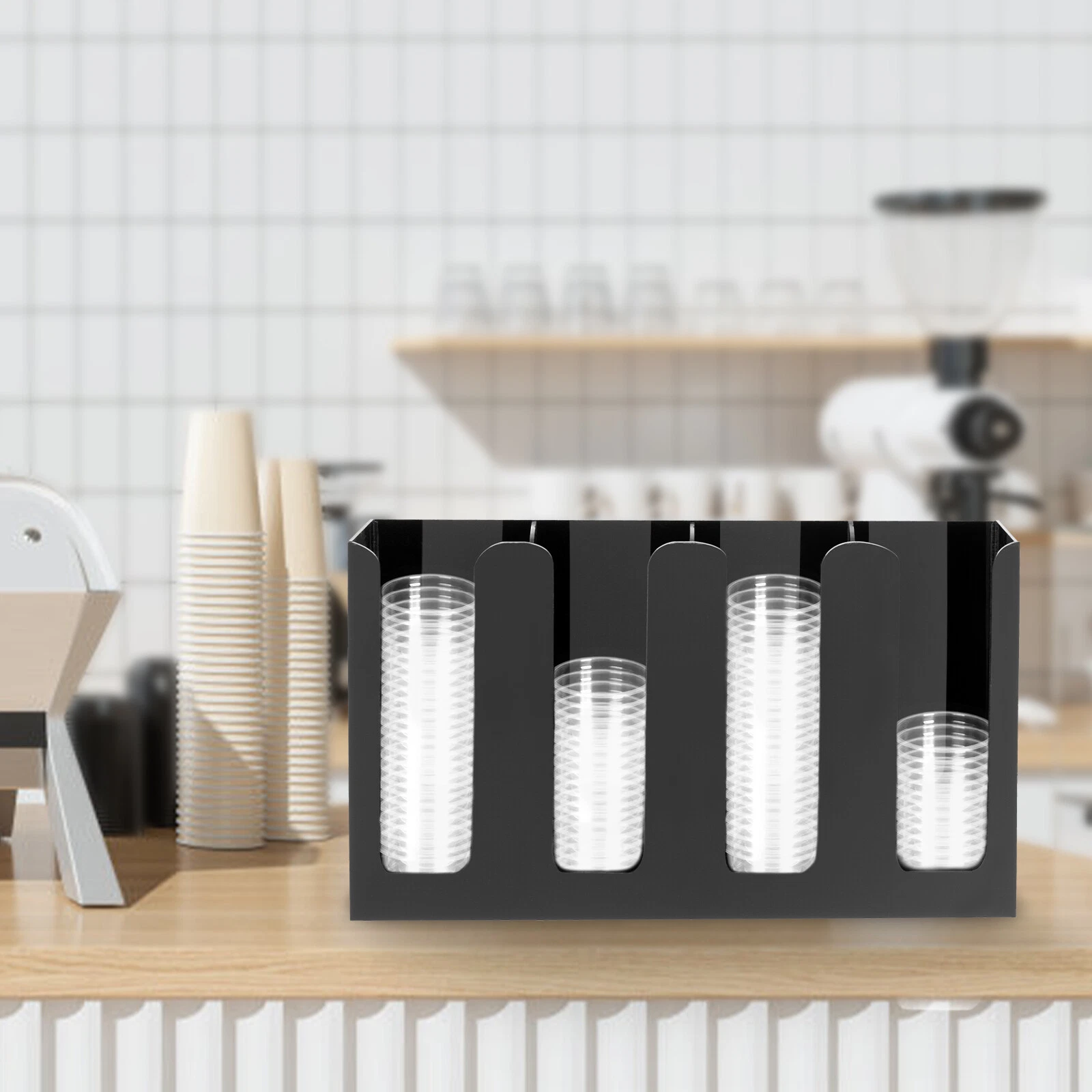 Cup Lid Organizer Acrylic Sauce Cup Dispenser 4 Compartments for Party Kitchen