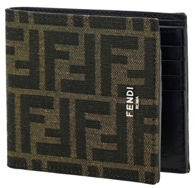 FENDI 'Zucca FF Logo Brown & Tobacco' Men's Jacquard Canvas & Leather Wallet NIB
