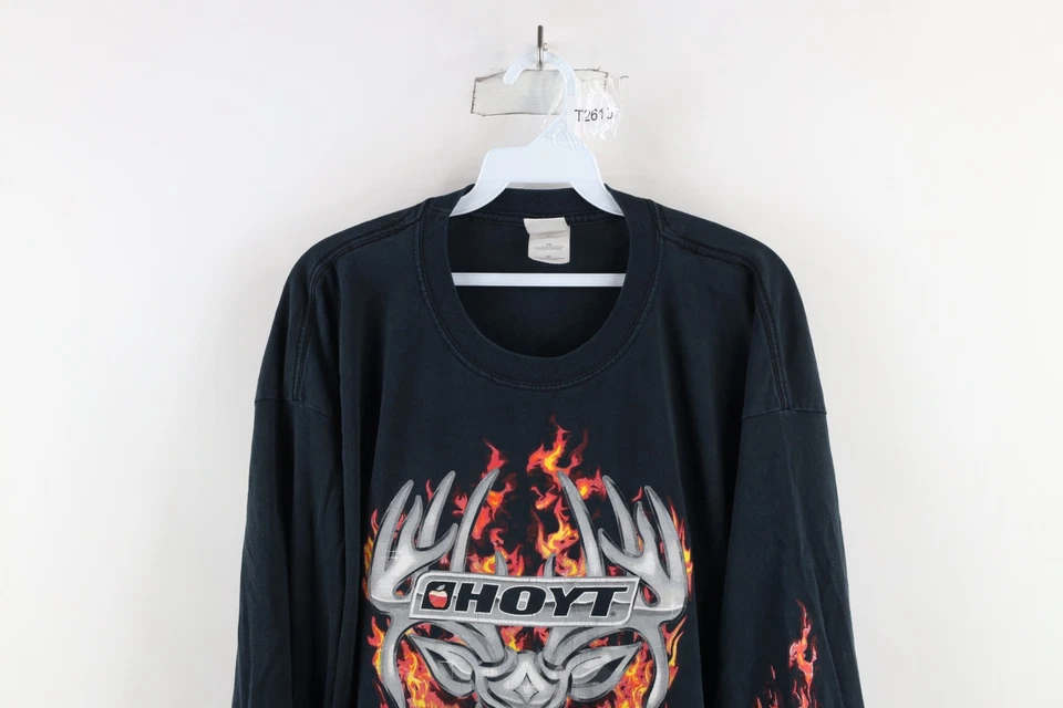 Винтажная мужская футболка с длинным рукавом Team Hoyt Hunting XL Faded Spell Out Fire Flames - Изображение 2 из 4