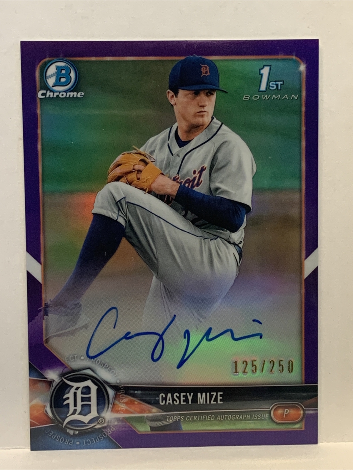 Casey Mize 2018 Bowman Draft Chrome Purple Refractor Auto /250 Tigers #CDA-CM