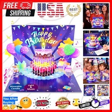 Birthday Cards, Musical Pop Up Birthday Cards with Light, Blow Out LED Light ...