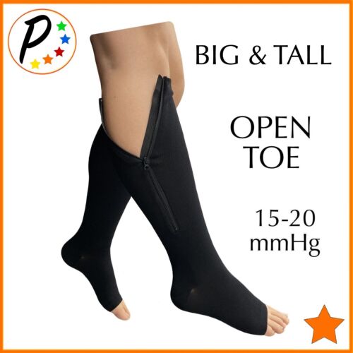 🟠 Presadee BIG TALL Open Toe 15-20 mmHg Zipper Compression Calf Leg Shin Socks - Picture 1 of 11