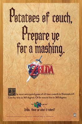 1998 The Legend of Zelda Ocarina of Time N64 Print Ad/Poster Official Promo Art