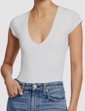  175 ATM Women's White Pima Cotton Short Sleeve Deep V-Neck Bodysuit Size Large