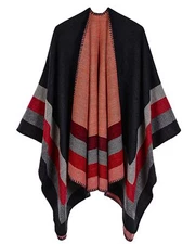 Lacavocor Women's Warm Shawl Wrap Cape Winter Sweaters Open Front Poncho Black