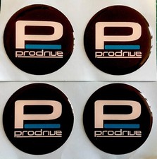 ALLOY WHEEL PFF7 PRODRIVE DOMED RESIN CENTRE CAP STICKERS X4 BLACK WHITE AT 60mm