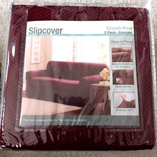 Maytex Pixel Stretch 2 Piece LOVESEAT Furniture Cover Slipcover WINE Brand new