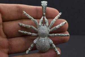 Authentic 3CT Round Cut Simulated Diamond 925 Silver White Gold Plated Spider Pendant 2"