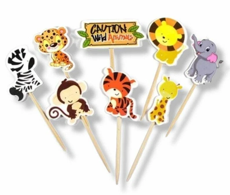 Toppers para cupcakes Safari Jungle Animal 24 piezas para cumpleaños baby shower revelación de género Foto 2 de 4