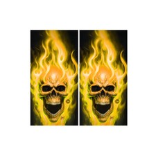 Gold Fire Skulls Yellow Cornhole Board Wraps ONLY Gothic Horror Vinyl Decal 2 Pk