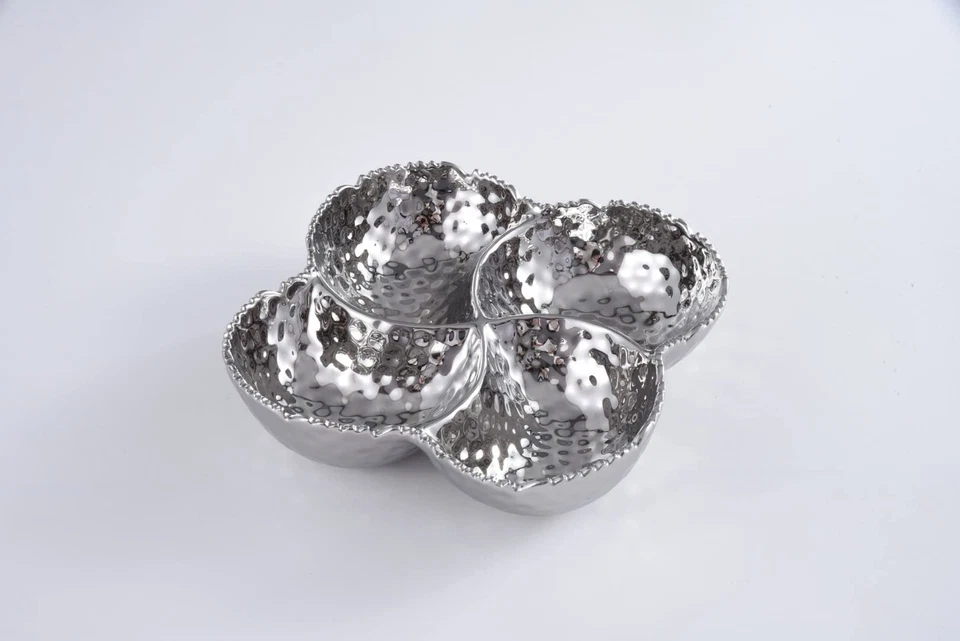 Cuenco de 4 secciones de porcelana chapada en titanio Pampa Bay Millenium, 9 X 9 X 2,5 pulgadas Foto 2 de 4