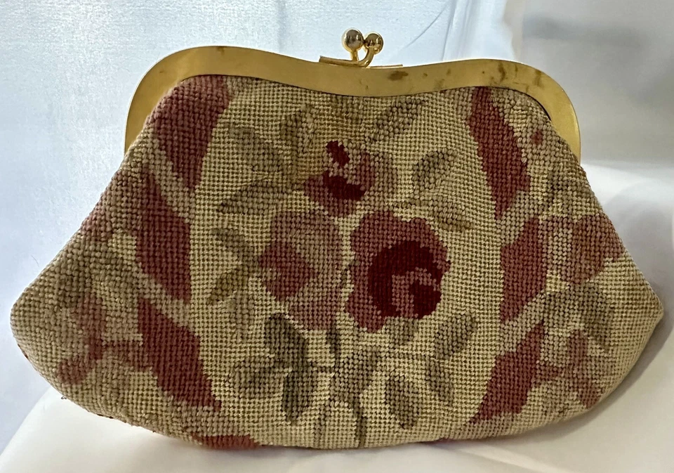 Tapeçaria vintage Henry A La Pensee Paris bolsa embreagem antiga França - Imagem 2 de 4