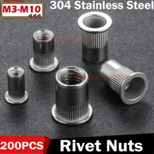 200PCS 304 Stainless Steel Rivet Nuts Kit Nutsert Threaded Rivet Insert Rivnuts