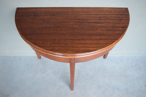 Antique French mahogany neoclassical demi-lune games table fold over drawer leg - Picture 2 of 11