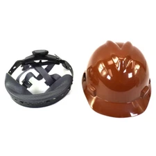 (18) MSA 495854 V-Guard Front Brim Hard Hat - Brown w/ Suspension 4pt Ratchet