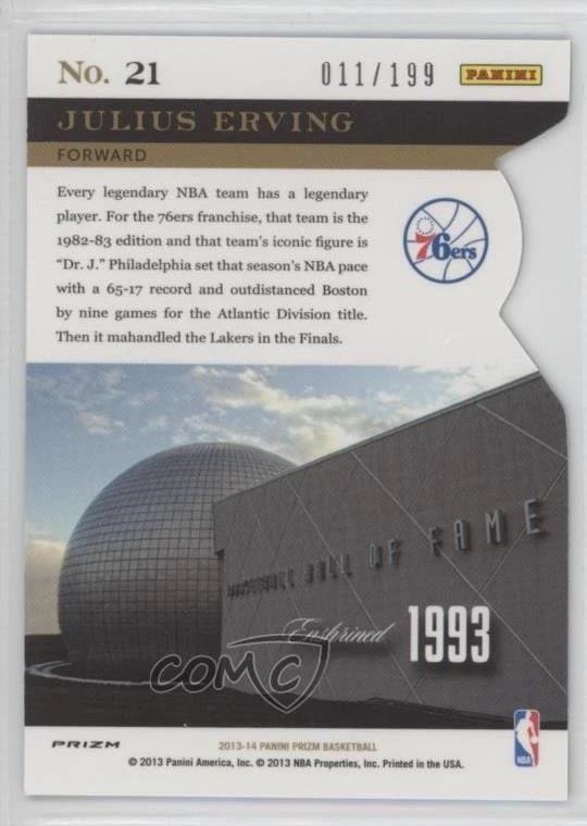 2013-14 Panini Prizm Hall Monitors Light Blue Die-Cut /199 Julius Erving #21 HOF - Image 2 of 2