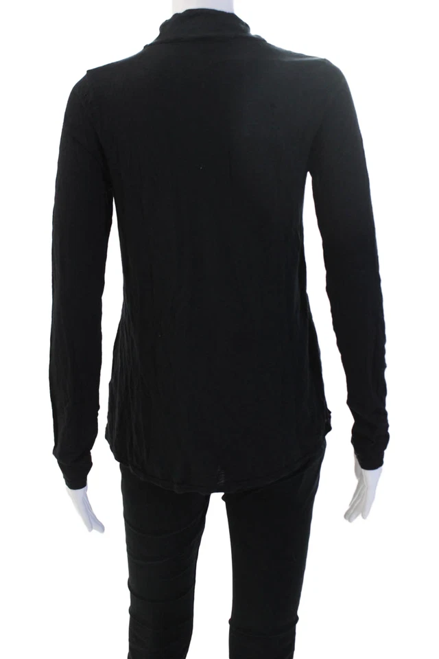 Camiseta básica de terciopelo para mujer negra con cuello en V manga larga talla S Foto 3 de 4