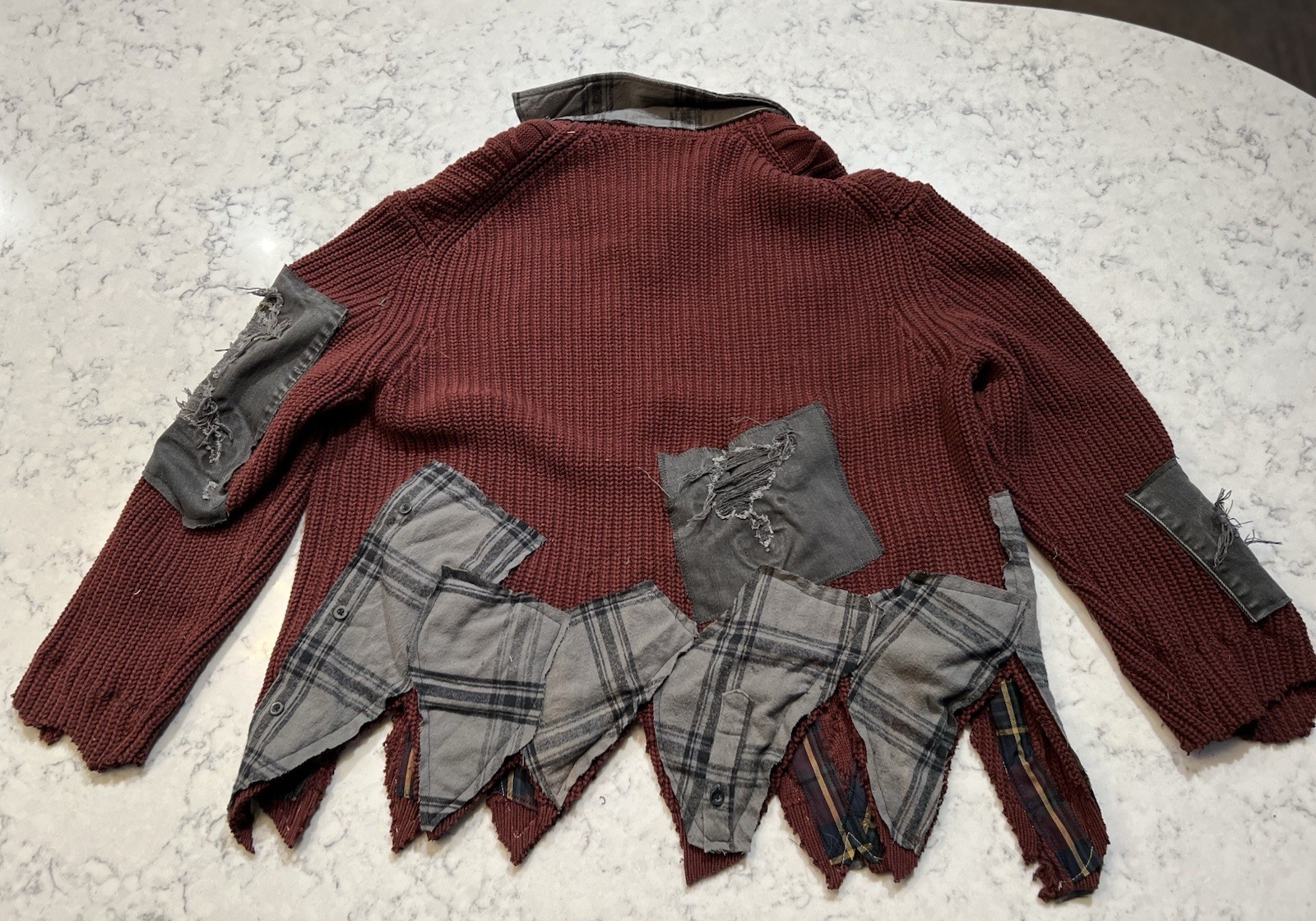 Patchwork And Ragged Upcycled Sweater Burgundy - image 9