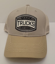 Mack Trucks Mesh Trucker Hat Snapback Cap Beige Tan Logo Patch Est 1900 New