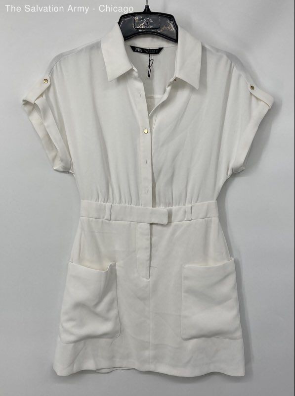 Zara Womens White Short Sleeve Casual Short Mini Dress Size Small