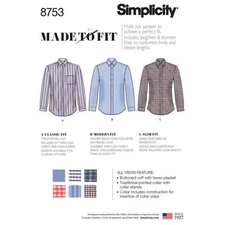 Simplicity S8753 Pattern Men's Classic, Modern & Slim Fit Shirt Sz 34-42 UNCUT