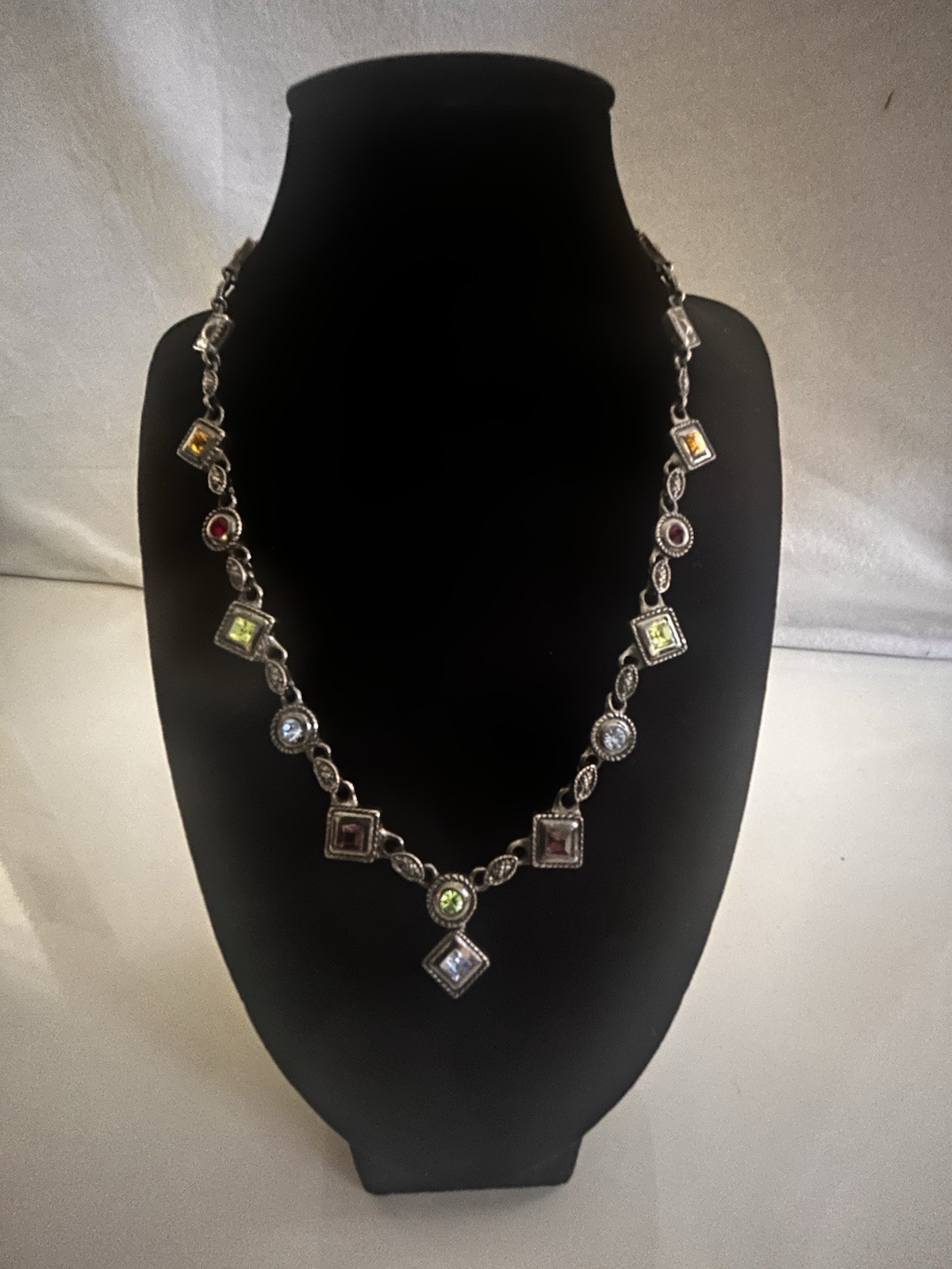 Silver Tone Gothic Multicolor Gemstone  Square & … - image 2