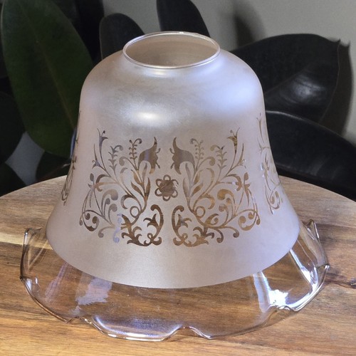Vintage Etched Frosted Glass Ruffled Lamp Shade/ Diffuser Floral 2 1/8" Fitter