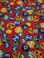 26 X 63 Walt Disney Co Fabric Mickey Mouse Red Green Gold Circles