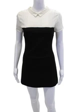 Maje Womens Back Zip Short Sleeve Collared Sheath Dress Black White Size 1